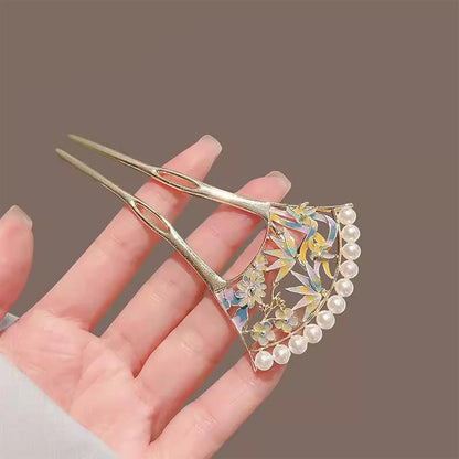 New Chinese Style Metal Hair Pin U Shaped Hair Sticks Fork Pearls Flower Leaf Designs Hairclip Women Hanfu Dress Chignon Jewelry
