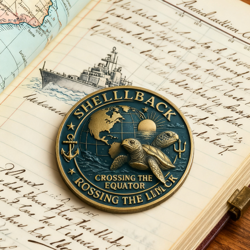 U.S. Navy Shellback Challenge Coin - 3D Sea Turtle "Crossing the Line" Commemorative Gift