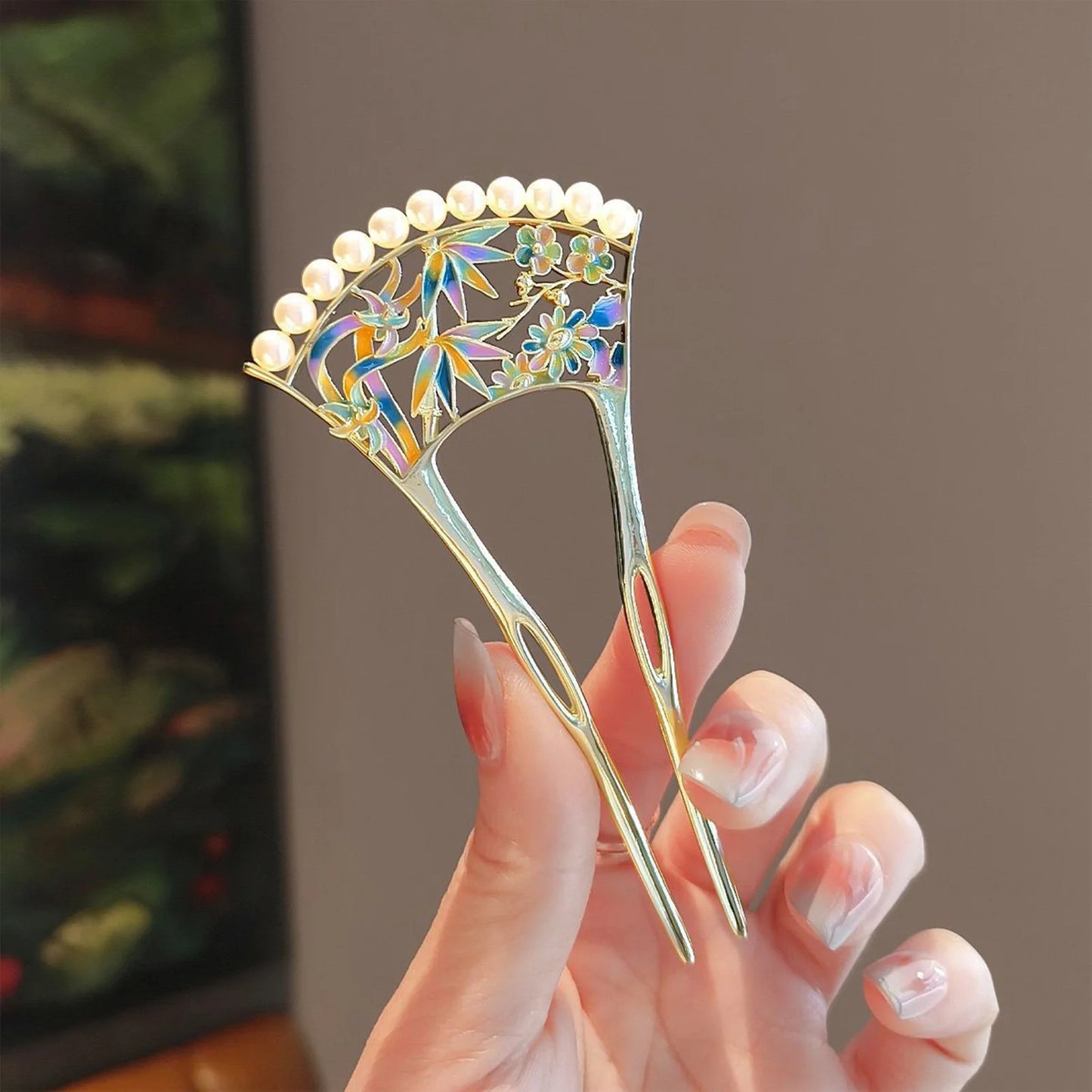 New Chinese Style Metal Hair Pin U Shaped Hair Sticks Fork Pearls Flower Leaf Designs Hairclip Women Hanfu Dress Chignon Jewelry