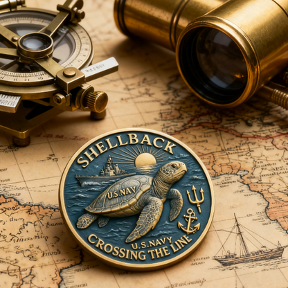 U.S. Navy Shellback Challenge Coin - 3D Sea Turtle "Crossing the Line" Commemorative Gift