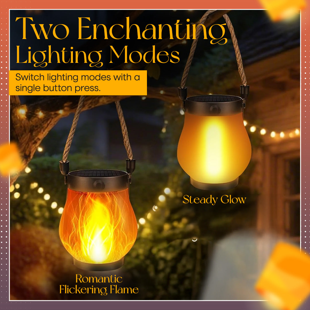 Flickering Flame Solar Lantern – Realistic Dancing Glow, Auto On/Off, Solar & USB-C, Waterproof