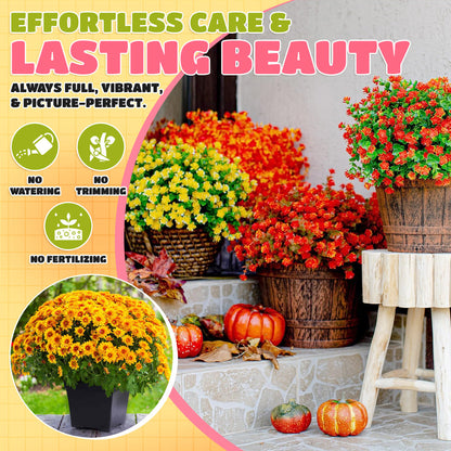 🏆 Flash Sale ⚡ Artificial Outdoor Sunset Mums Flowers 🌻- UV resistant, Waterproof, Windproof 💧