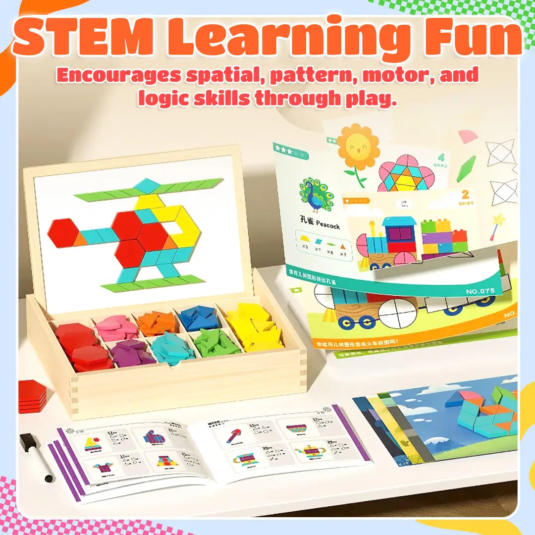 Montessori Magnetic Pattern Blocks - STEM Logic & Brain Teaser Puzzle (Travel Friendly) 🧩