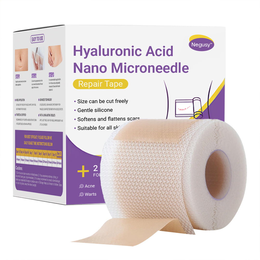 ✅Official Store |Negusy Hyaluronic Acid Nano Microneedle Repair Tape🗽🏥(Treatment of old and new scars, reduction of surgical scars, stretch marks, keloids, acne, burns, warts, dermatomes and varicose veins)