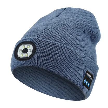 Bluetooth Beanie with LED Headlamp – Warm Knit Hat with Built-In Speakers
