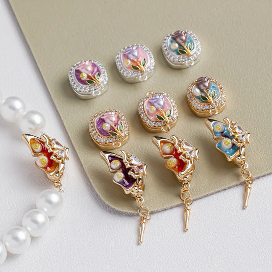 Flower Pearl Oil Painting Charms