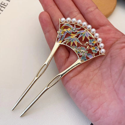 New Chinese Style Metal Hair Pin U Shaped Hair Sticks Fork Pearls Flower Leaf Designs Hairclip Women Hanfu Dress Chignon Jewelry